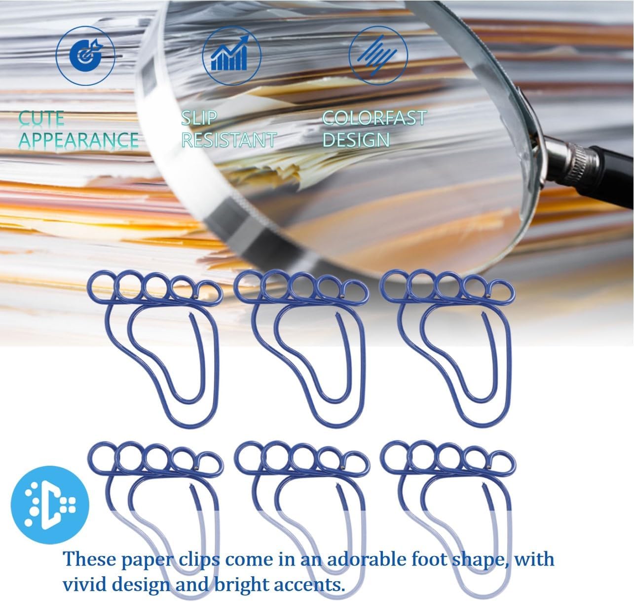 Foot Shape Paper Clips,Strong Anti Slip Non Fading Paper Clips,Lightweight Portable Footprint Shape Paper Clips,for Office School Family (Blue) image 4