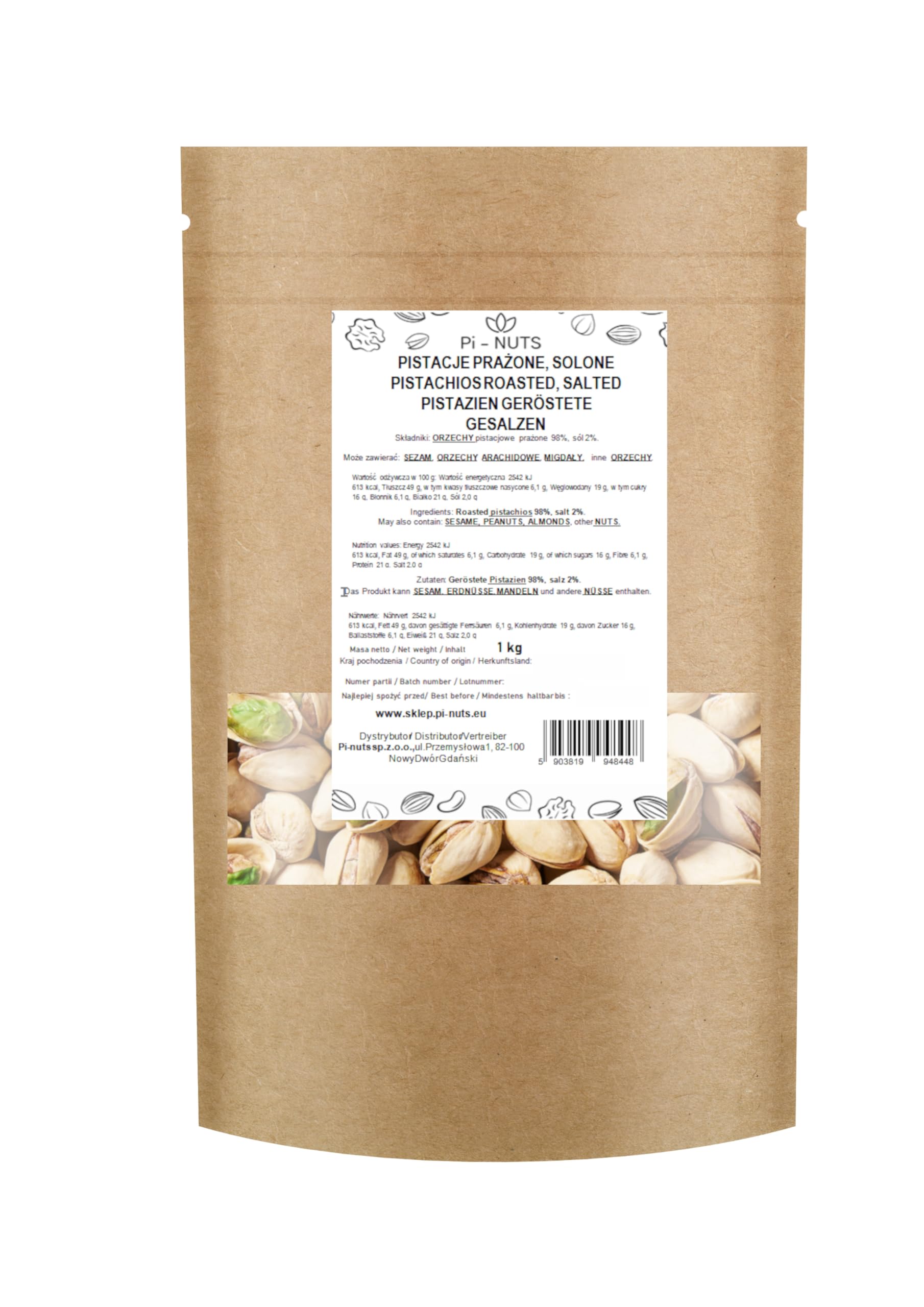 Pi-nuts Pistazien geröstet und gesalzen 1 kg. Pistazienkerne mit Schale, ganze Pistaziennüsse,100% Naturbelassen ohne Zusätze.
