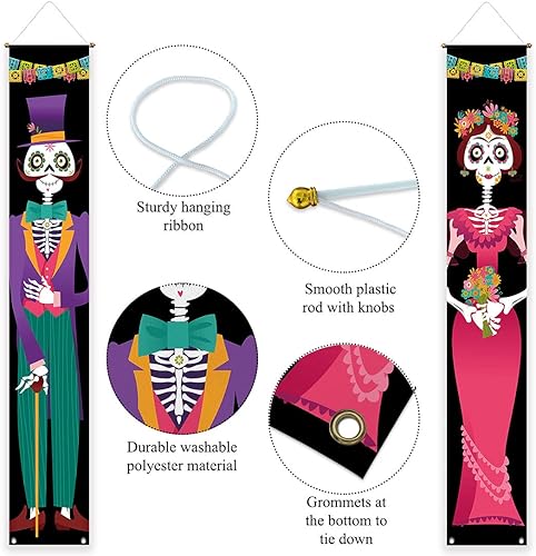 Miniatura 3 de Allenjoy Cartel para el día de los muertos, cartel para puerta, disfraz de Halloween, México, Día de los Muertos, suministros de fiesta de