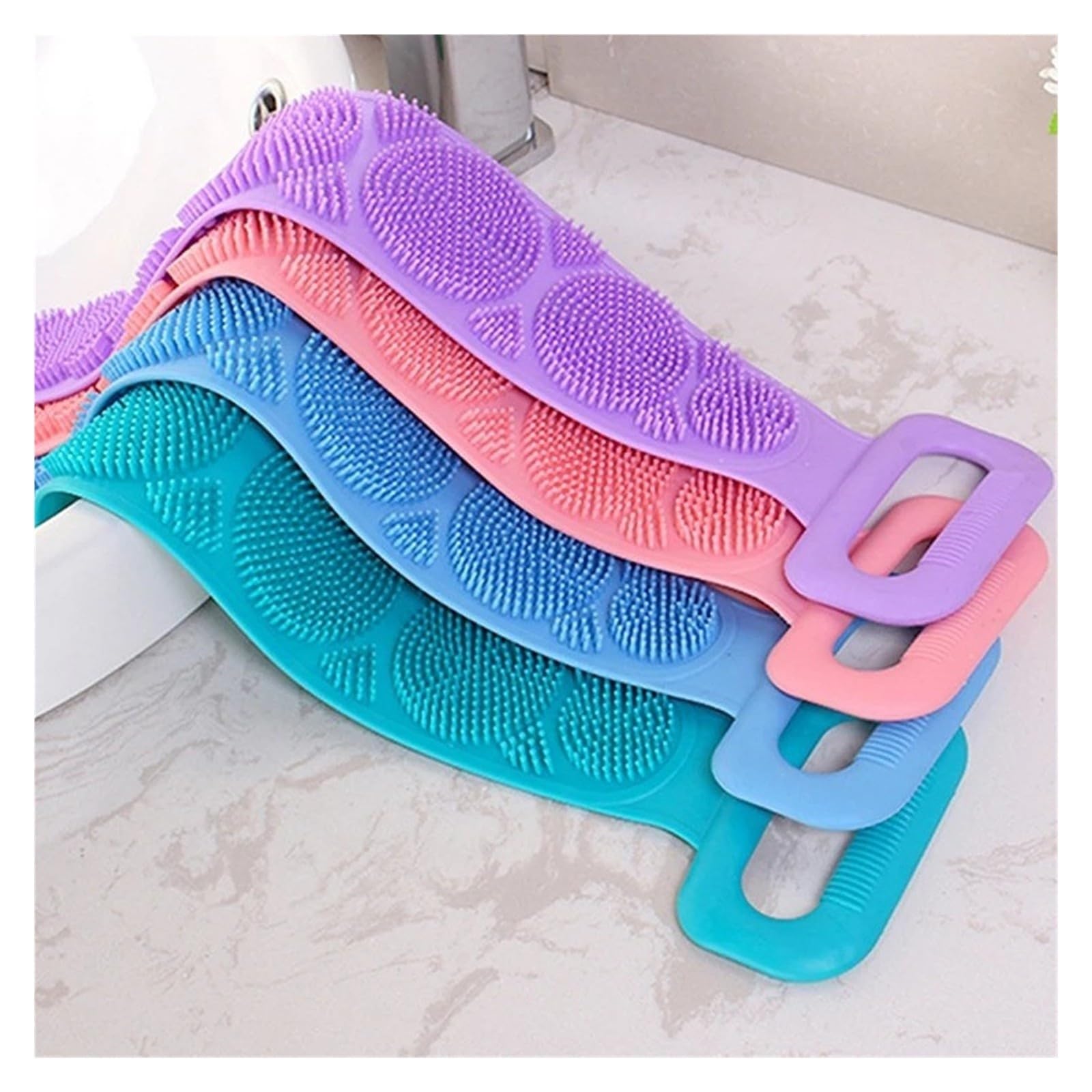 Silicone Back Brush Body Scrubber Exfoliating Bath Belt Clean Tool (azul)
