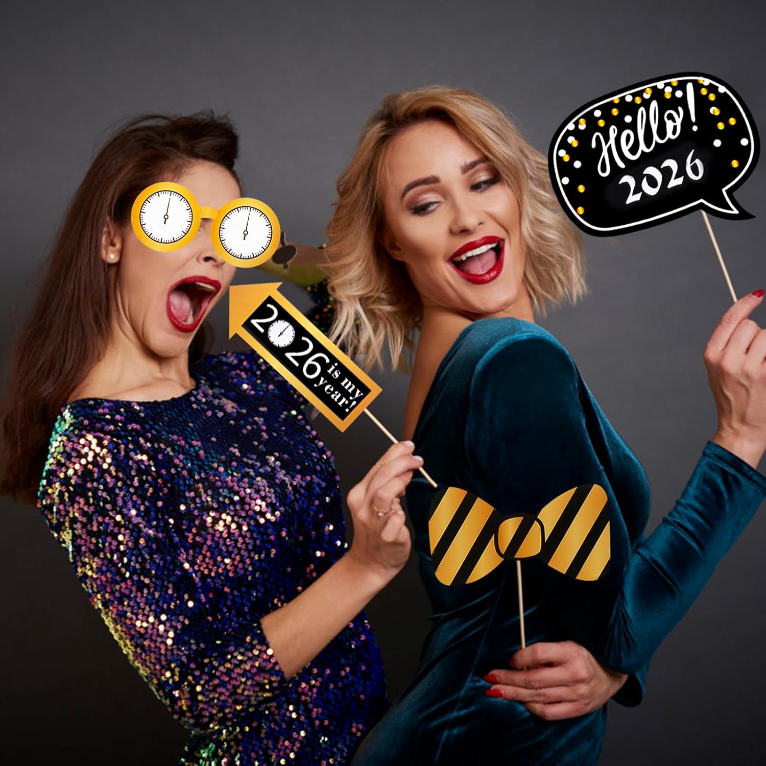 47Pcs New Years Eve Photo Booth Props 2026 New Year Photo Booth Props 2026 Nye for Happy New Year 2026 Decorations - Image 4
