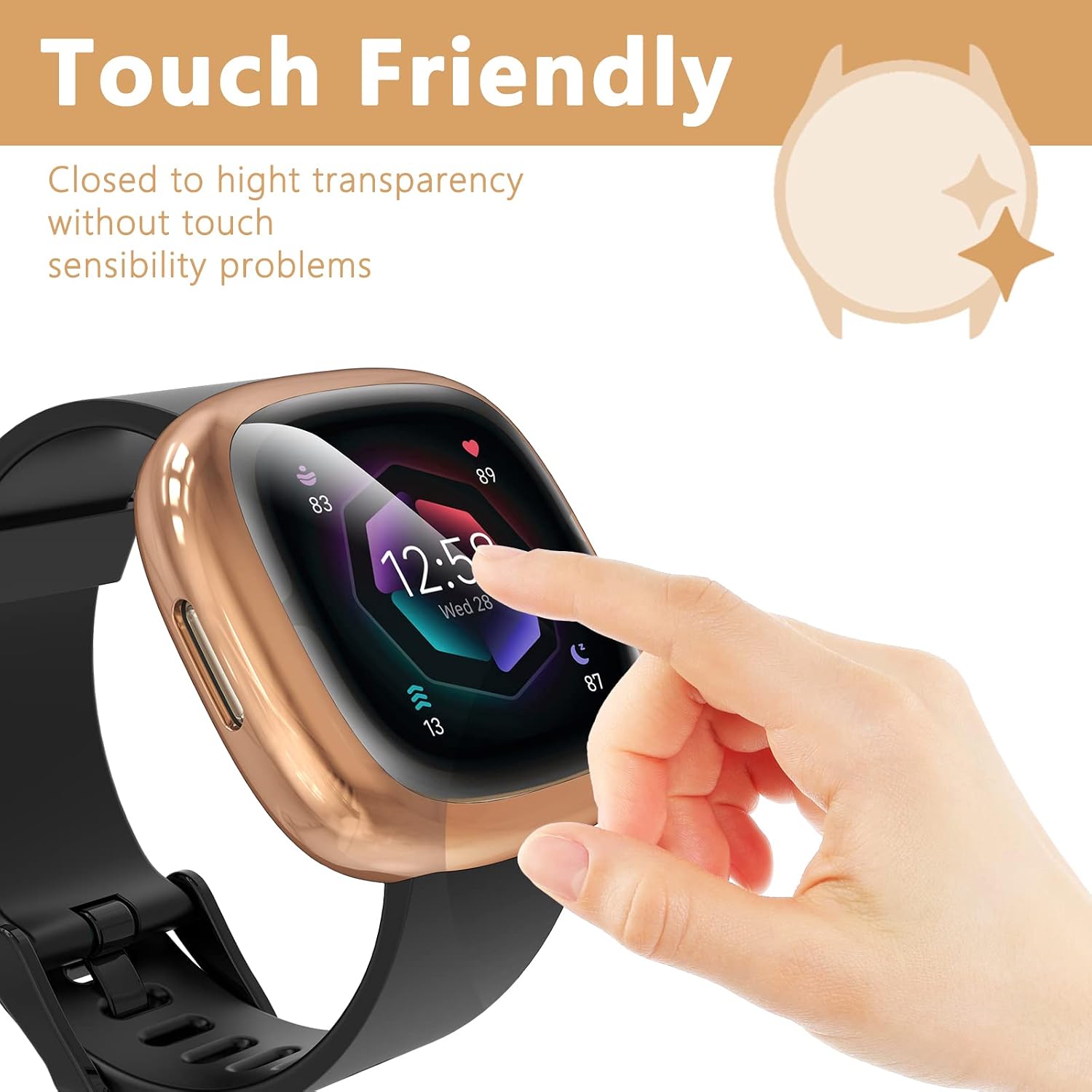 5 Pack Silicone Screen Protector Case Compatible with Fitbit Sense 2/Versa 4, Full Coverage HD Ultra-Thin TPU Bumper Case Compatible with Fitbit Versa 4/Sense 2, Clear/Black/Blue/Rose Gold/Pink