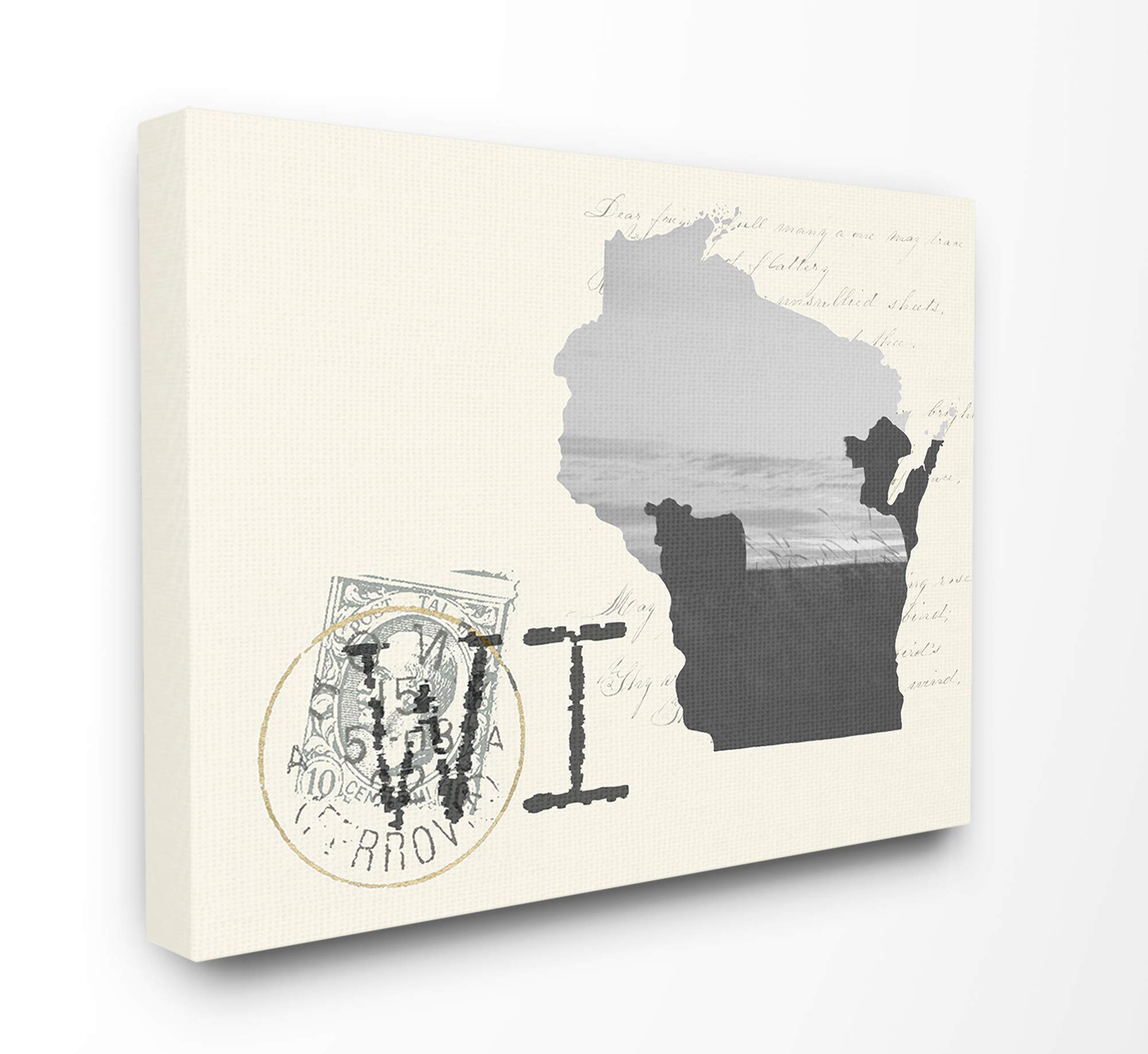 Stupell Industries Wisconsin Black and White Photograph on Cream Paper Postcard Canvas Wall Art, 30 x 40, Multi-Color