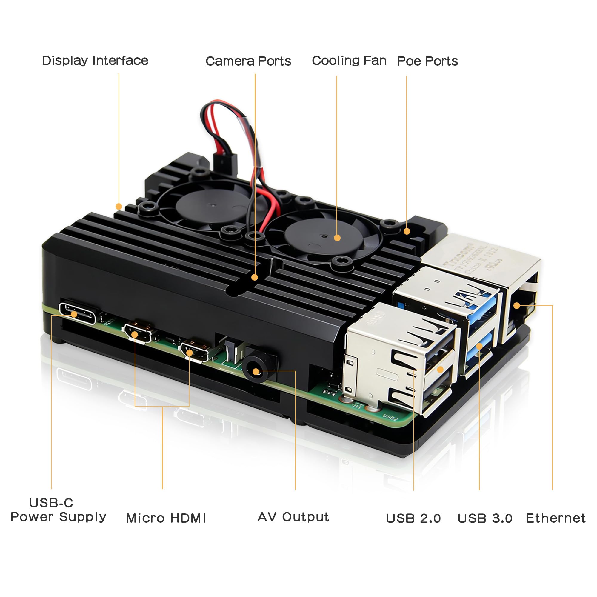 Obudowa aluminiowa Geekworm P127 dla Raspberry Pi 4B, chłodzenie aktywne | Aluminiowa obudowa chłodząca z 2 wentylatorami