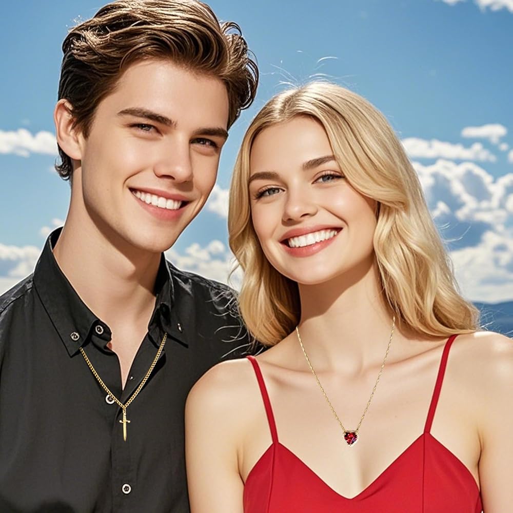 Jemant Heart Sword Necklace For Couples Him And Her Gold Silver