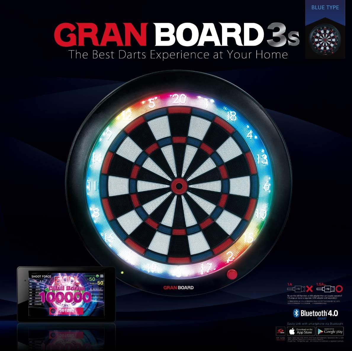 GRAN BOARD 3s LED Bluetooth Dartboard(Blue) with Special Bracket