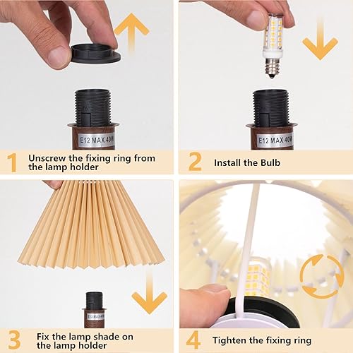 Miniatura 4 de KUNJOULAM Lámpara de mesa plisada pequeña, moderna lámpara de mesita de noche con pantalla de café, bonita lámpara para dormitorio, sala de estar,