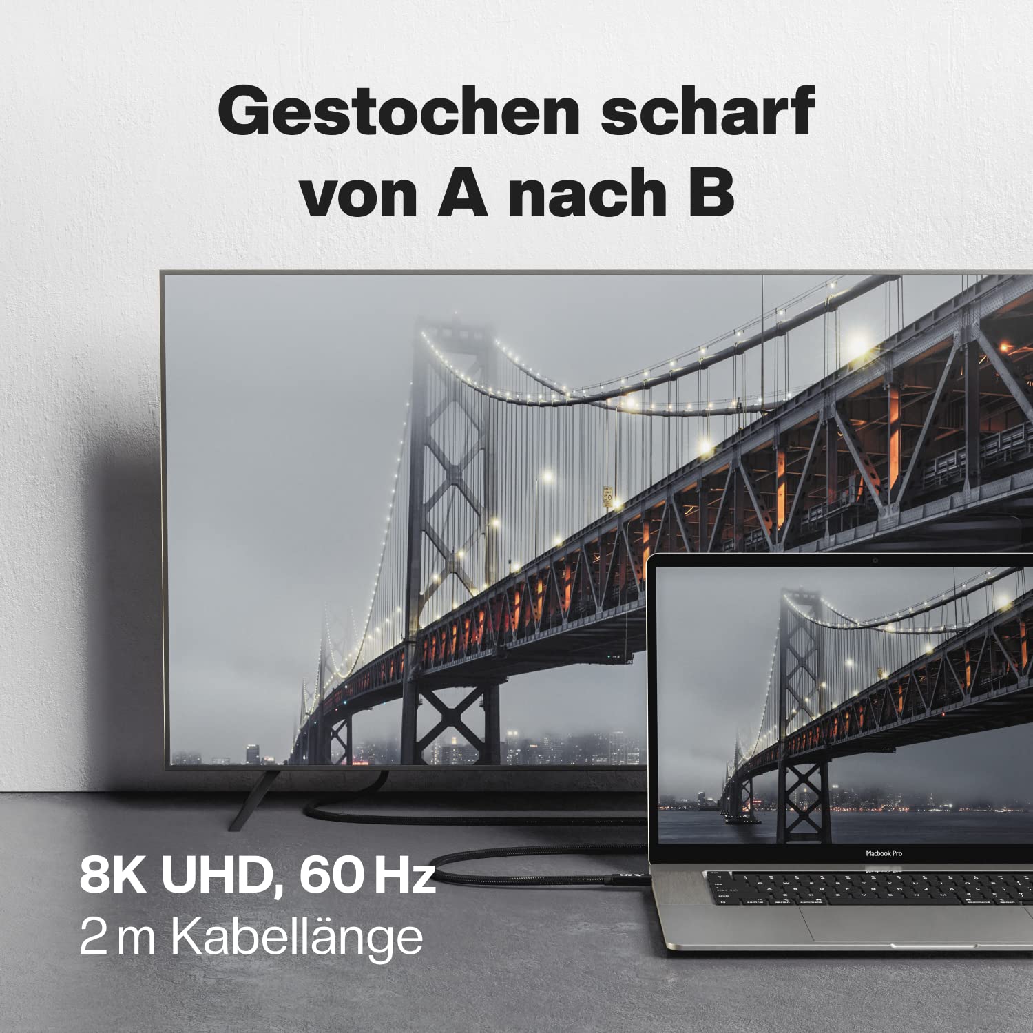 CABLETEX 2m USB 4 Gen3x2 Monitorkabel für Thunderbolt 3 | 40GBit/s | 8K Video | 100W | 5A | 20V | Für MacBook Pro M1 & M2, USB-C Bildschirm, Docking Stations, SSD, eGPU