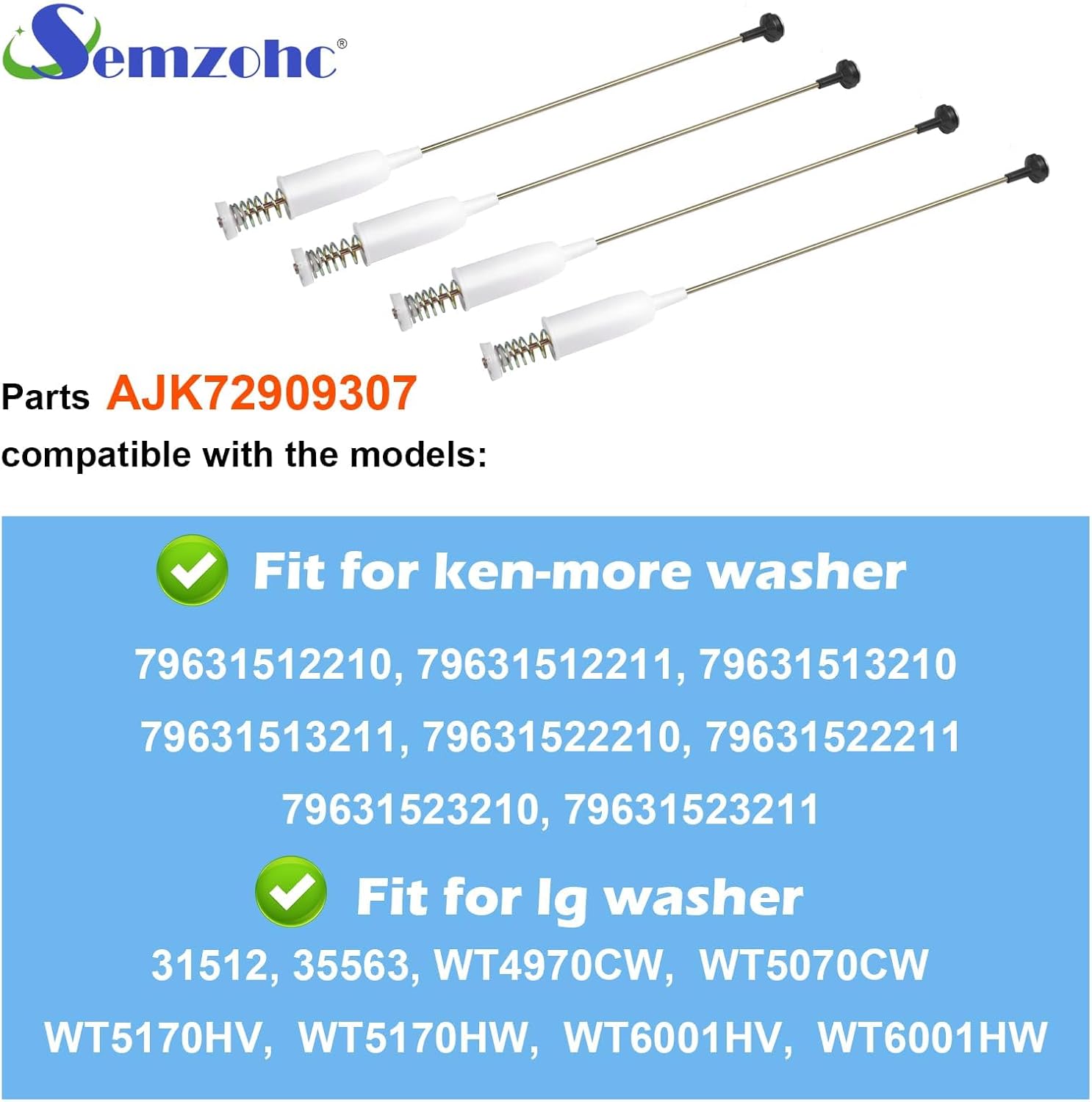 AJK72909307 4902EA1002E Washer Suspension Rod Kit 25.8 inch Replacement Fit for l.g WT4970CW WT5070CW and ken-more 79631512210, 79631512211 Washer, Replaces TAW35618213, AP5736587