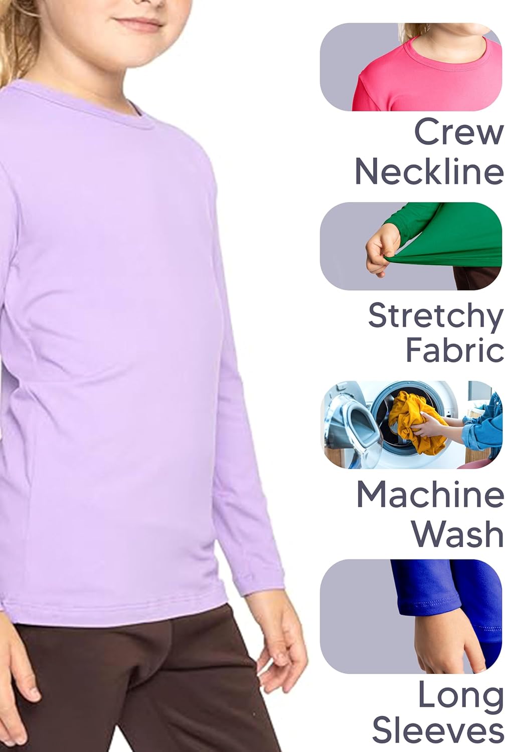 STRETCH IS COMFORT Youth Girls Oh So Soft Long Sleeve Crew Neck Top | Sizes 2-16 | Essential Basics - Image 4