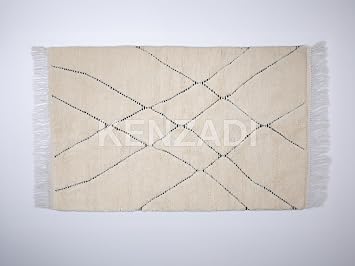KENZADI سجادة مغربية أصيلة مصنوعة يدويًا ، 3 &times; 6 أقدام Beni Ourain Rug ، 100٪ صوف طبيعي غير مصبوغ ، حرفة مهنية بالقرب من مراكش
