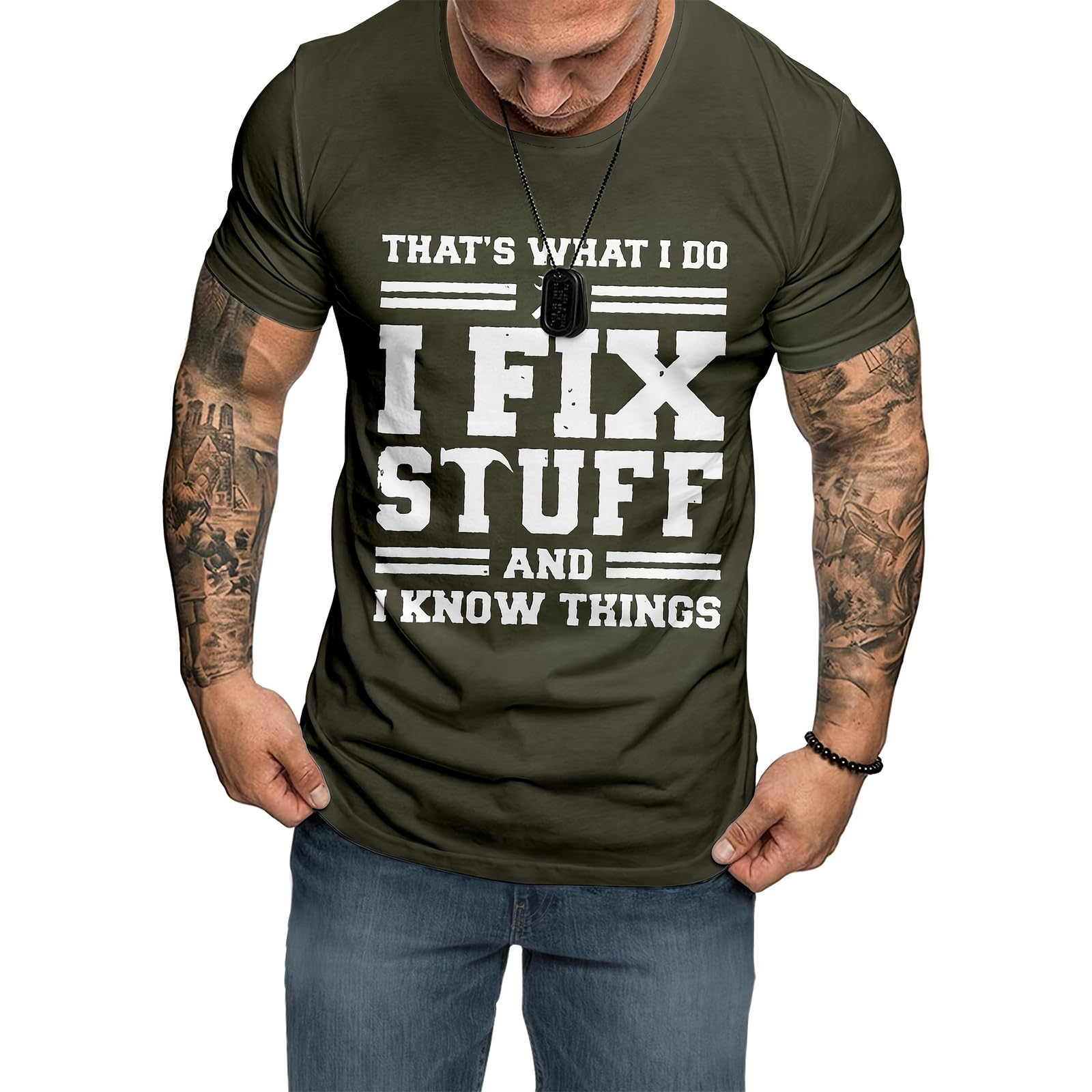 21GramsI Fix Stuff and I Know Things Men’s T Shirt Crew Neck Tops Funny Saying Labor Graphics Tees Outdoor Streetwear