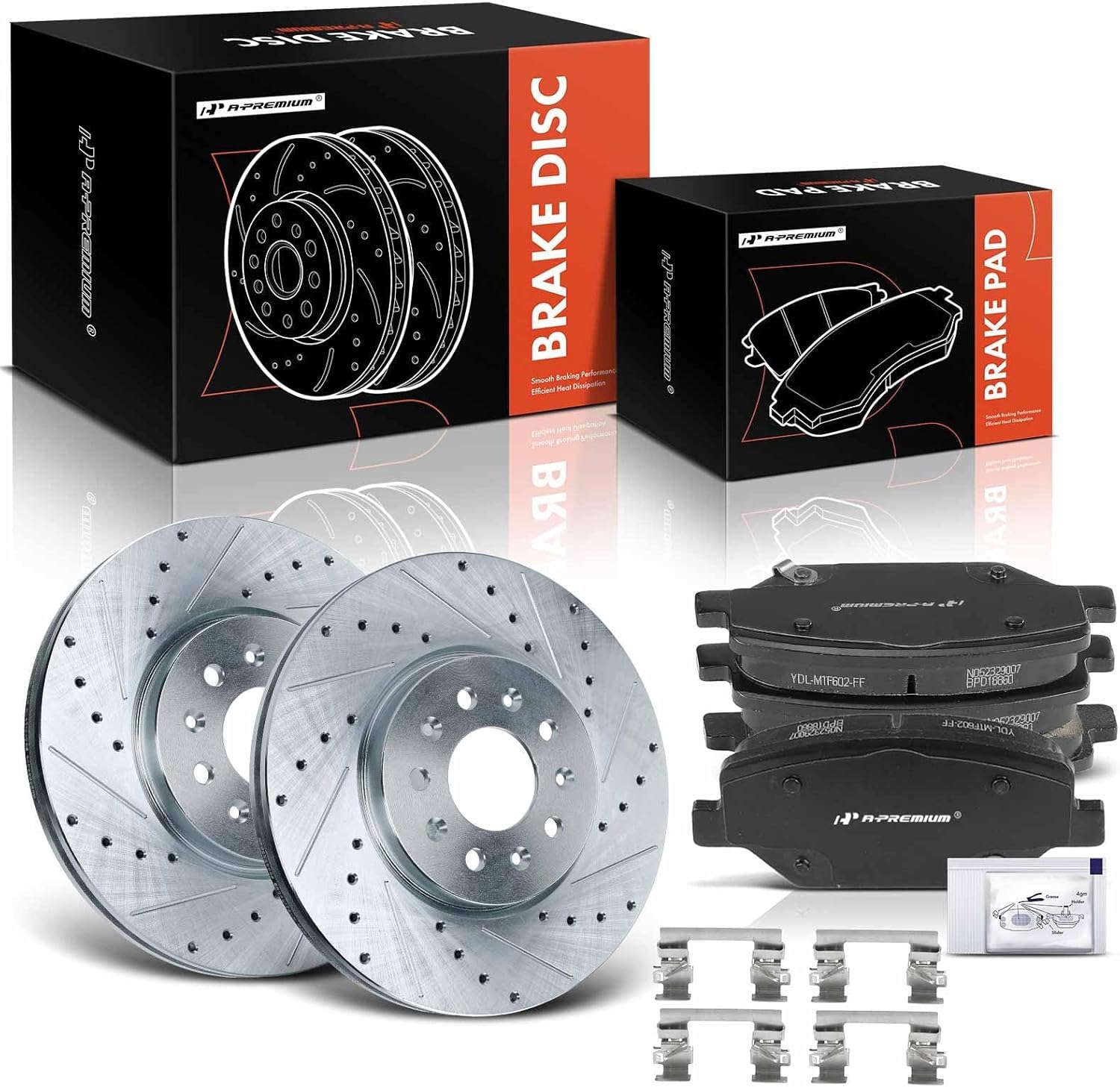 A-Premium 12.64 inch (321mm) Front Drilled and Slotted Disc Brake Rotors + Ceramic Pads Kit Compatible with Select Chevrolet, GMC and Buick Models - Equinox, Terrain, LaCrosse, Envision, 6-PC Set