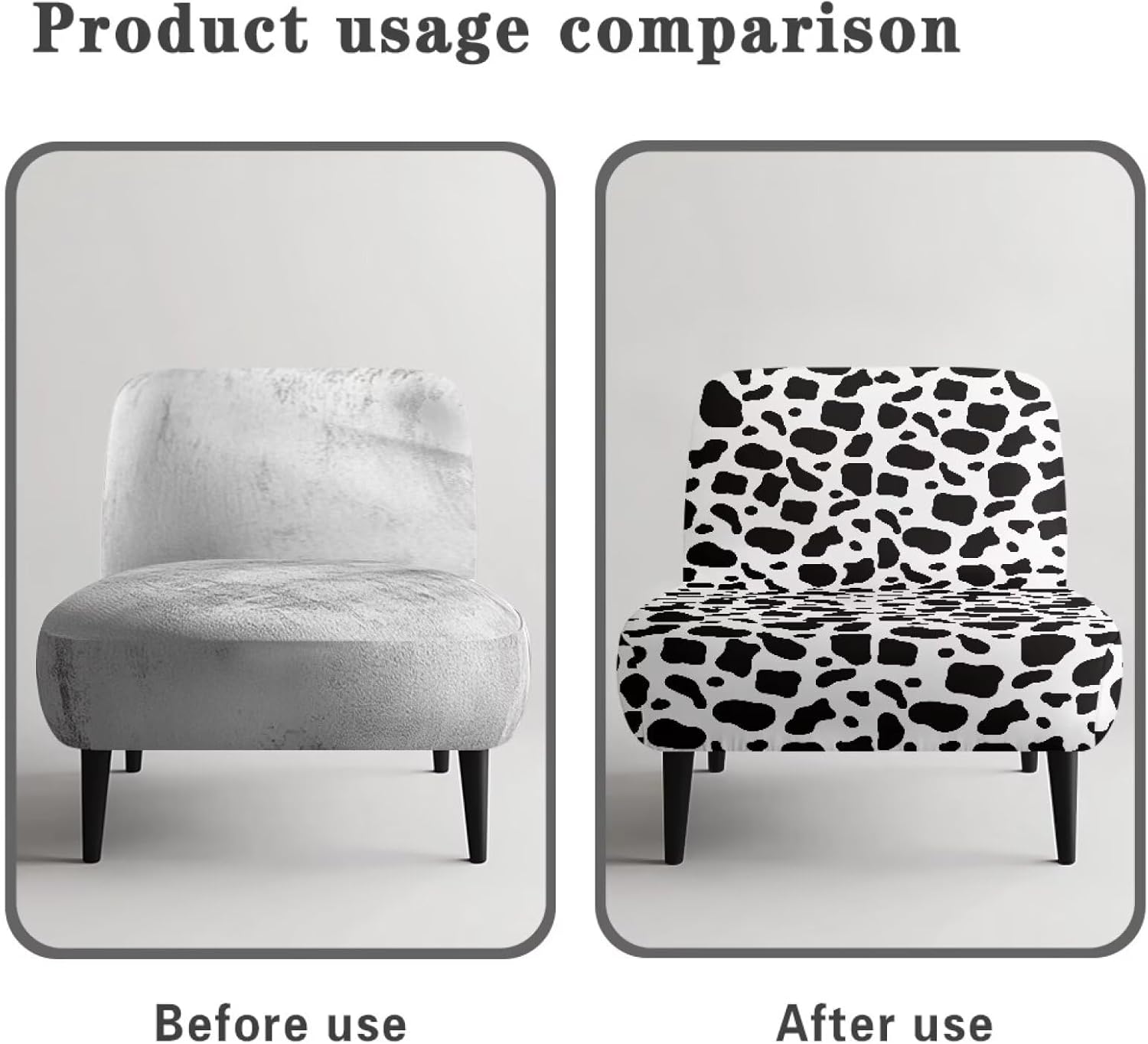 Set of 2 Armless Accent Chairs Covers Thick Cow Print Armless Sofa Cover Stretchable Couch Cover Removable Slipper Chair Slipcover Decorations for Living Dining Room Hotel