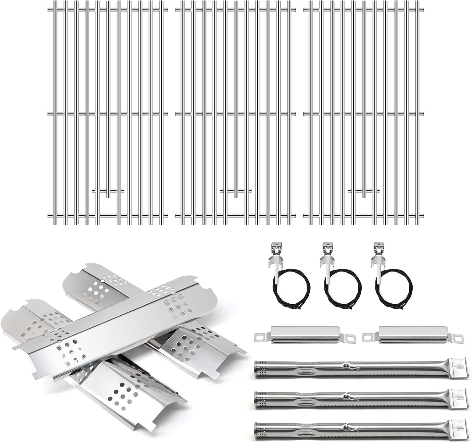 Grill Replacement Parts for Charbroil 463340516 463370519 463370516 463278418 Gas 2 Coal Grill, Grill Grates, Burner and Igniter, Heat Shield Tent, Flame Carryover Kit for Charbroil Gas2coal 463340516