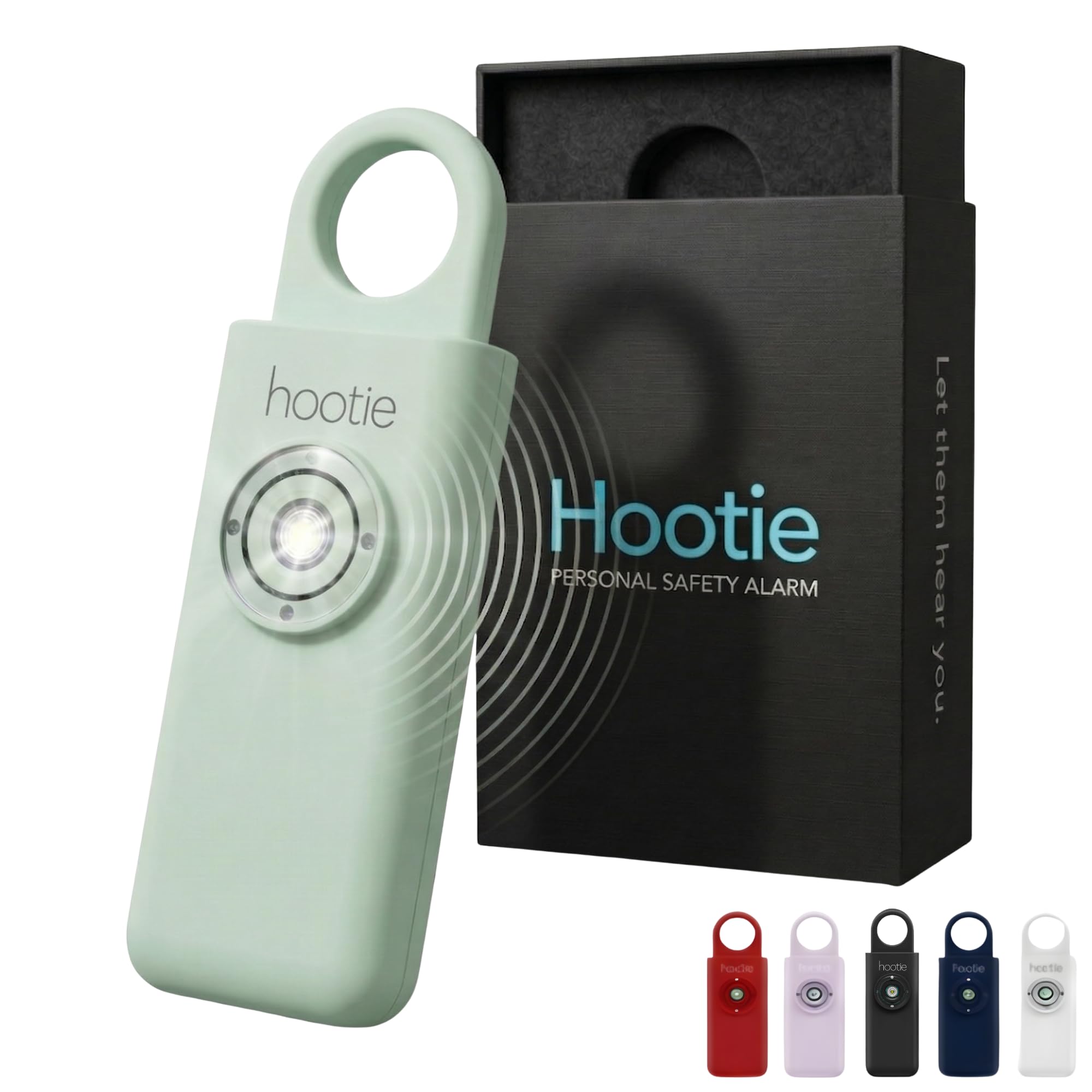 Hootie Personal Keychain Alarm - Hand Held Safety Siren for Self Defense and Emergency, Loud Pocket and Key-Chain-Safe Sound Device with Panic Strobe Light, Mint