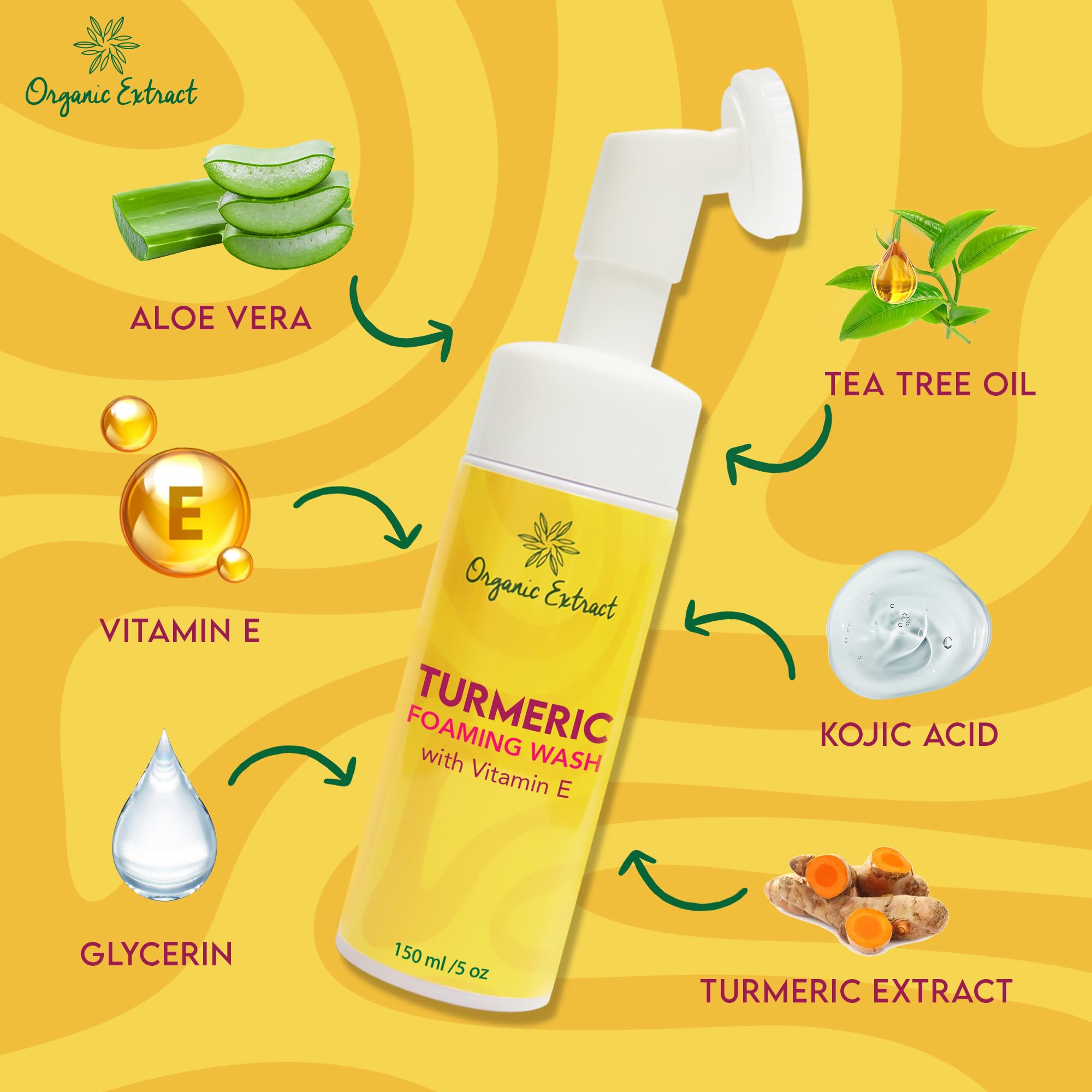 ORGANIC EXTRACT Turmeric Skin Brightening Face Wash, 5 fl oz / 150ml, Daily Moisturizer - Image 4