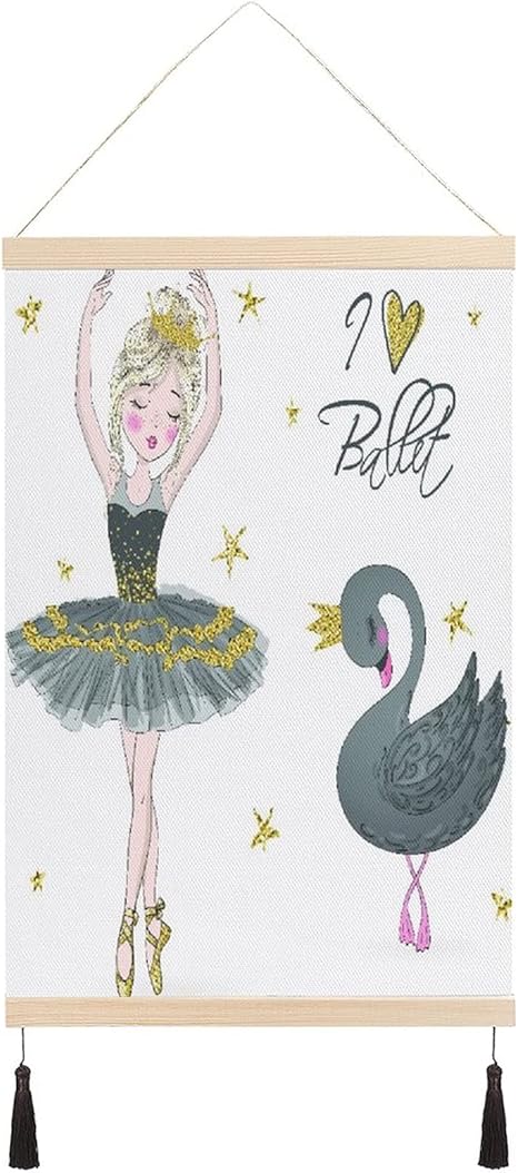 Amazon Co Jp Patinisa タペストリー 手描きの美しい素敵な小さなバレリーナの女の子とブラックスワン 木製壁掛け キャンバスポスター おしゃれ インテリア モダン 多機能 ハンガー お店 壁や窓の飾り 個性ギフト 新居祝い ホーム キッチン
