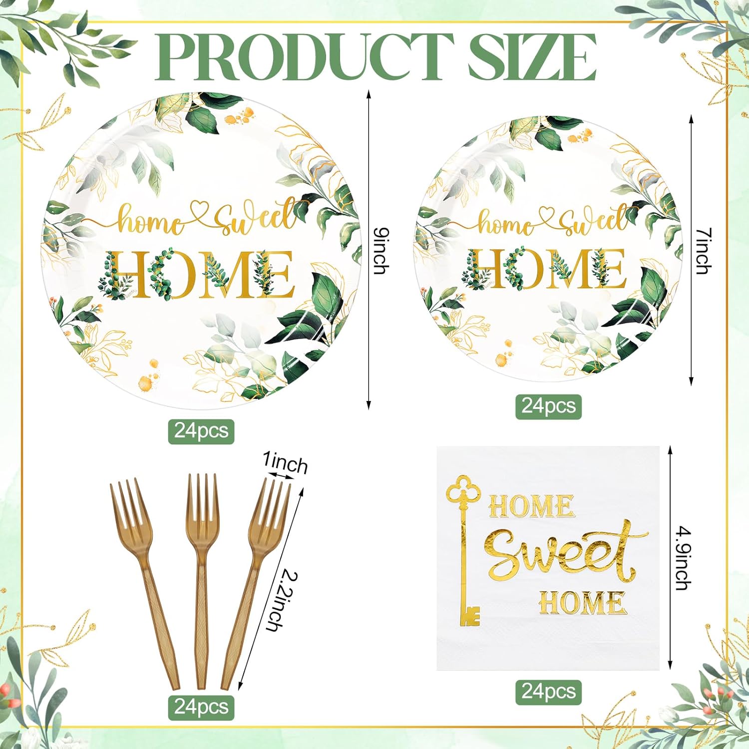 Zubebe 120 Pcs Housewarming Party Tableware Home Sweet Home Plates and Napkins Disposable Sets Rustic Leaves Floral House Warming for New House Wedding Party Supplies Serve 24 Guests(Classic Style)