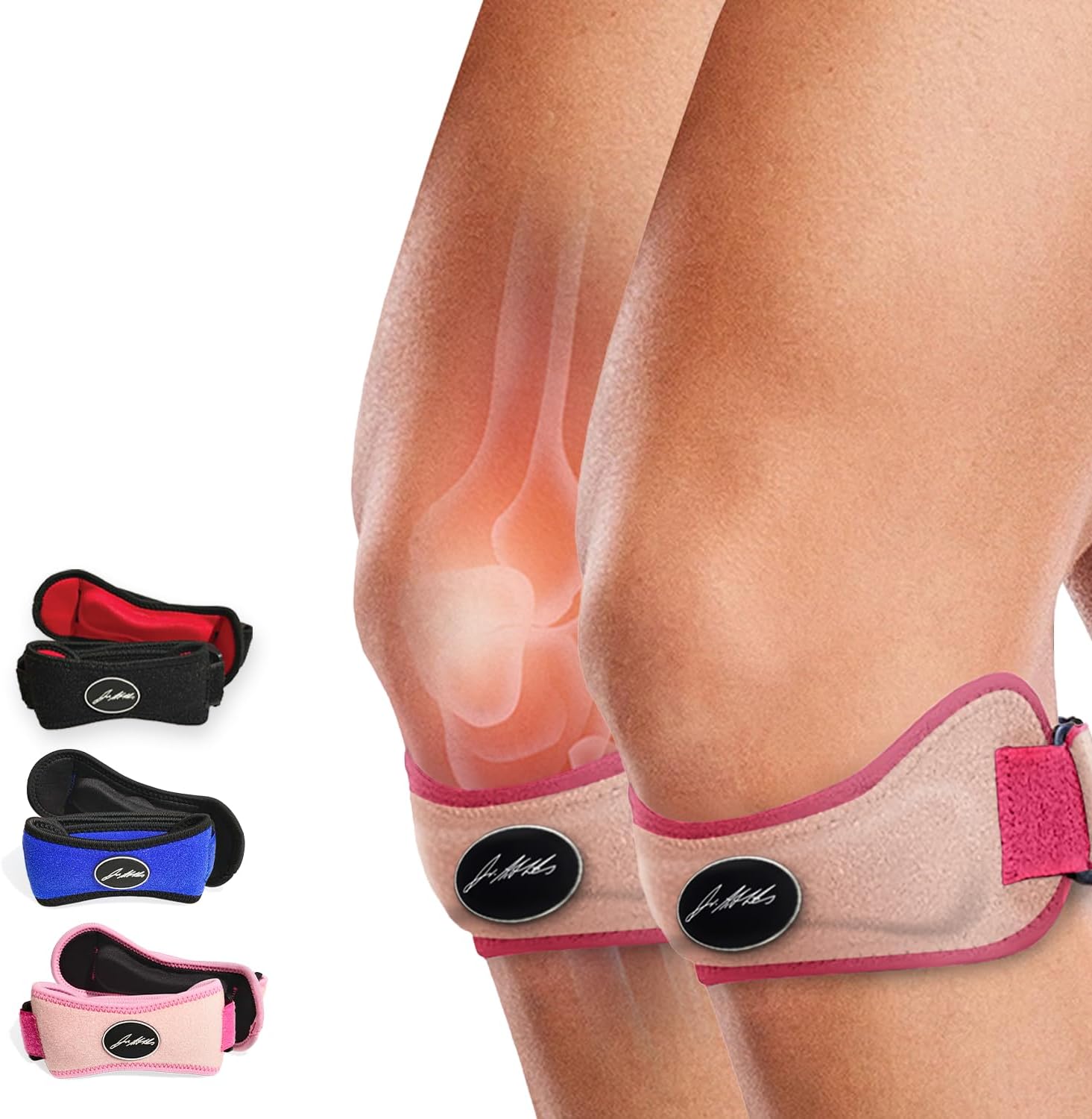 Dr.Arthritis Doctor Developed Patella Tendon Strap & Doctor Handbook For Knee Support (Pink, Pair)