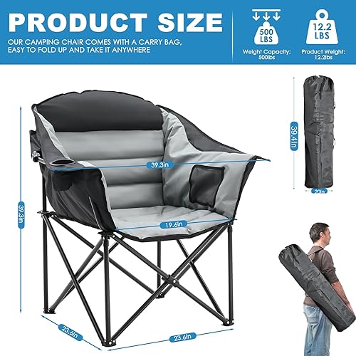 Vista 24 de NAIZEA Silla de camping con calefacción, sillas térmicas de gran tamaño con 3 niveles de calor, sillas plegables portátiles con calefacción, silla