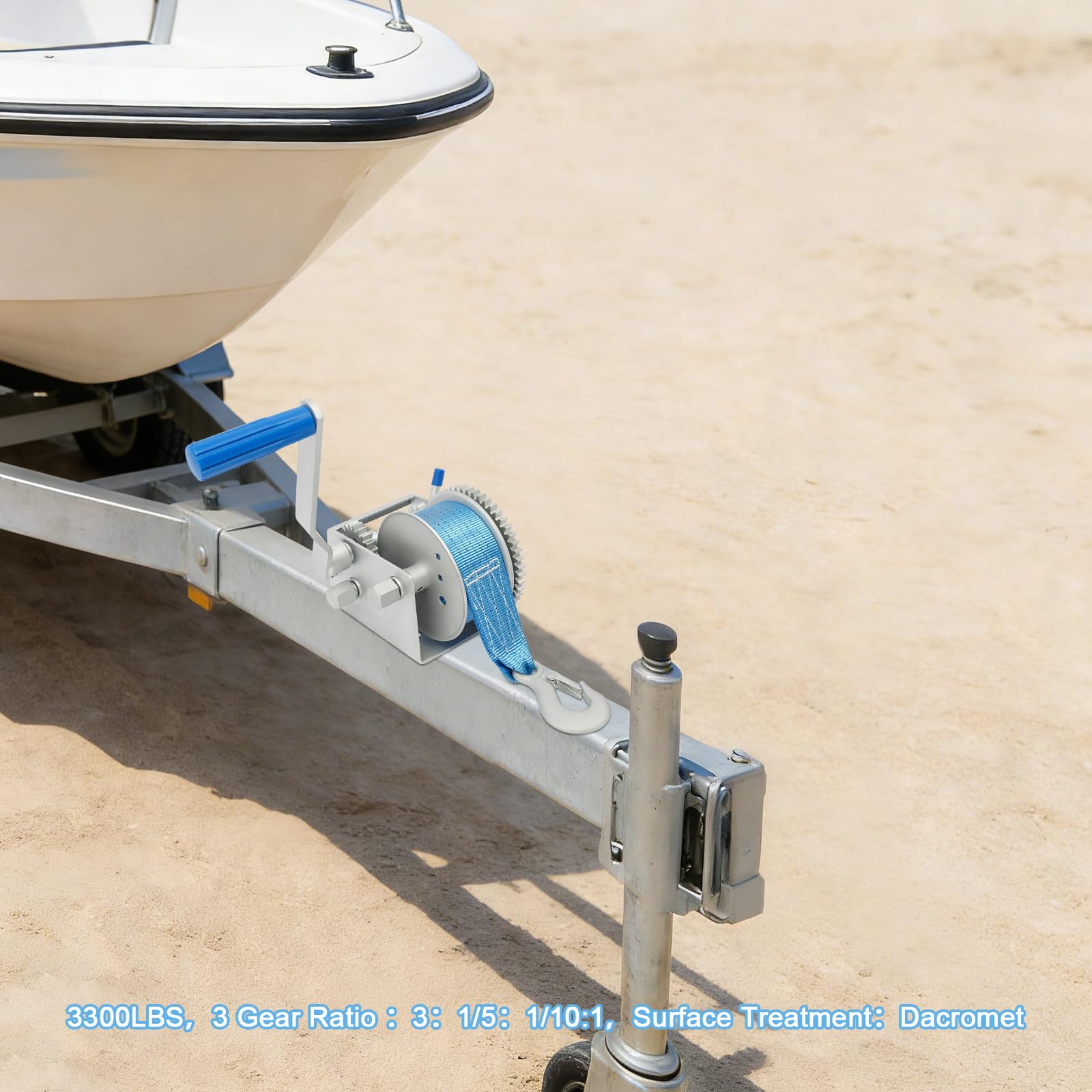 Cabrestante de mano, cabrestante de correa, cabrestante para barco, manivela, 1496,85 kg, fuerza de tracción, 7,5 m, correa manual con 3 niveles para remolques de barco, todoterreno, patio, trabajo
