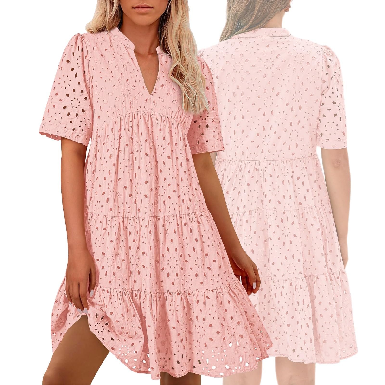 pink eyelet dress womens long sleeve eyelet dress Stunning Gaze Eyelet Dress L / pink