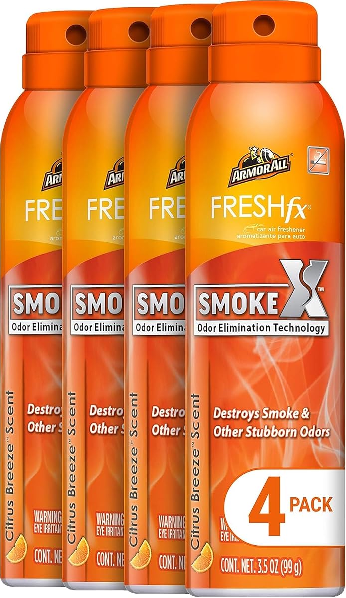 Armor All Car Air Freshener and Purifier - Odor Eliminator for Cars & Truck, Citrus Breeze Scent, Pump Spray, Pack of 4