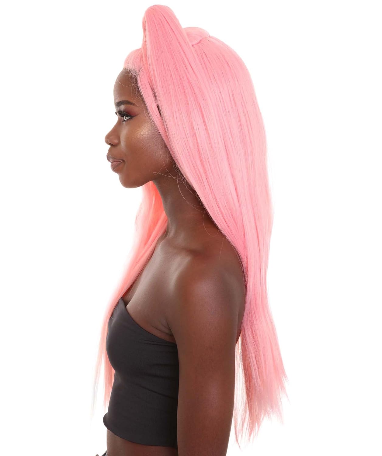 Adult Women's 30" In. Pop Dance Electronic Artist Inspired Wig - Long Length Pink Updo Pony Tail Hair - Lace Front Heat Resistant Fibers