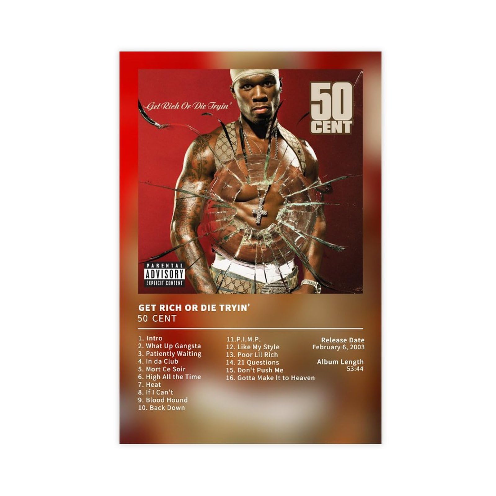 Zensouds Rapper Posters 50 Cent Poster Get Rich Or Die Tryin' Music Album Cover Canvas Poster Bedroom Decor Sports Landscape Office Room Decor Gift Unframe:12x18inch(30x45cm)