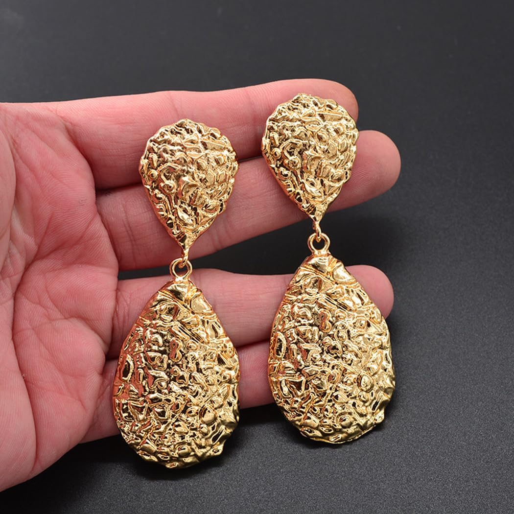 Chunky Gold Hammered Teardrop Dangle Earrings for Women Exaggerated Geometric Large Thick Metal Dangling Earrings Minimalist Statement Jewelry Gift - Image 6