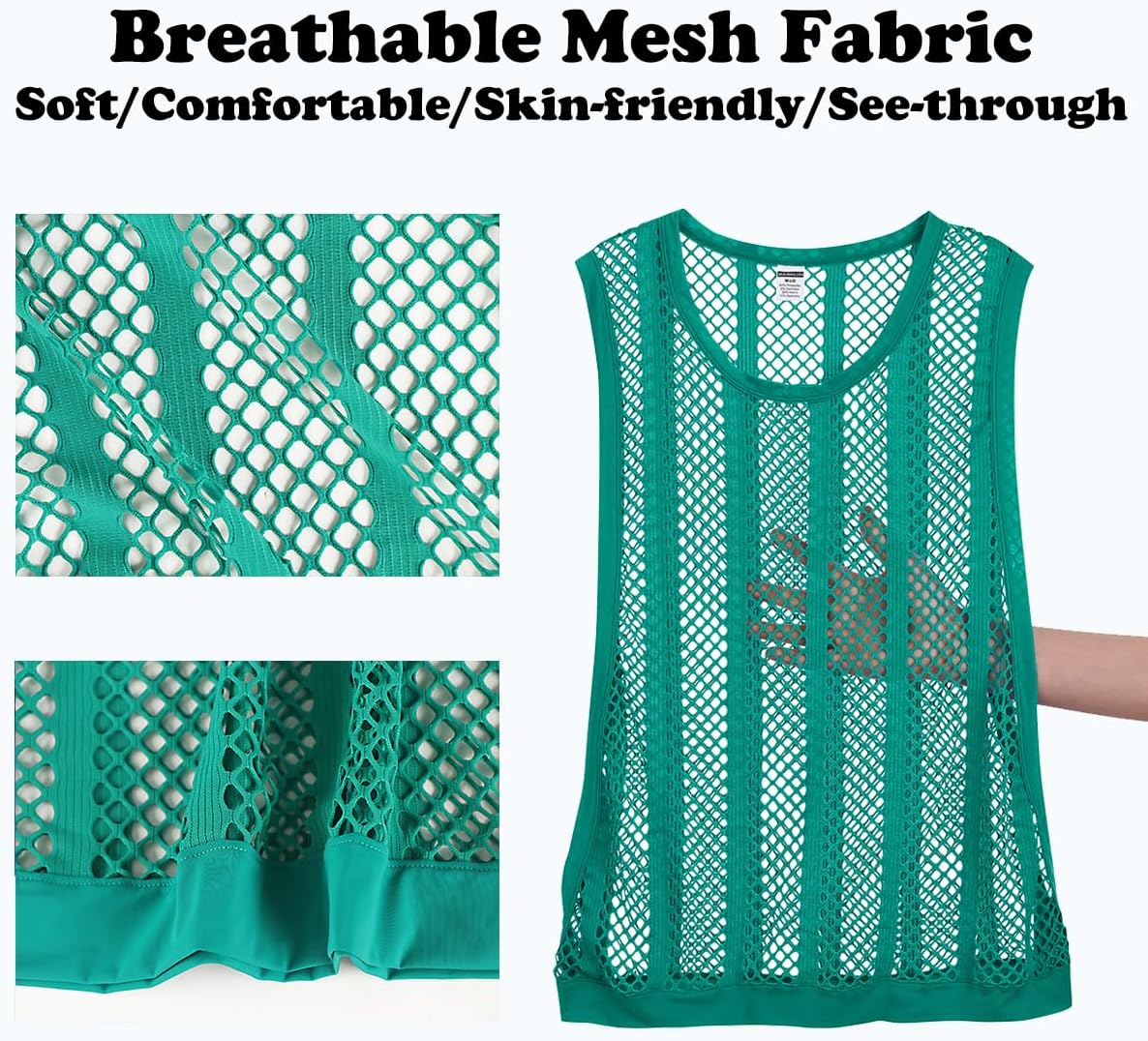 Mens Fishnet Tank Top Mesh Vest See Through Breathbale Sleeveless Shirts