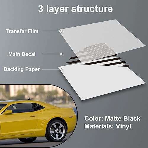 Miniatura 4 de Zhizhong Calcomanía para ventana de cuarto lateral trasero para Chevy Camaro 2010-2015, calcomanía de bandera estadounidense negra mate (un par,