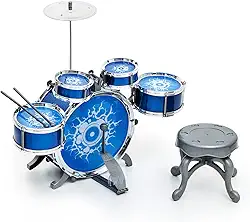 BATERIA INFANTIL ROCK N' ROLL COM BANQUINHO BAQUETA BH STORE (Azul)