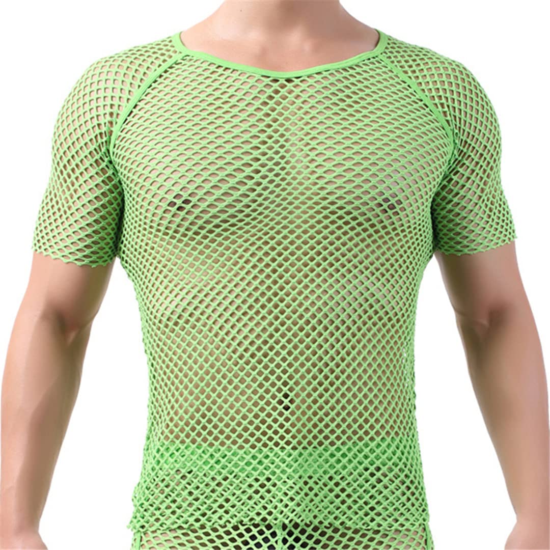 Camicia Uomo Rete Maniche Corte Trasparente | Maglia Intima See Through In Poliammide, Crop Top Estivo Per La Spiaggia E Lo Sport - Verde, M