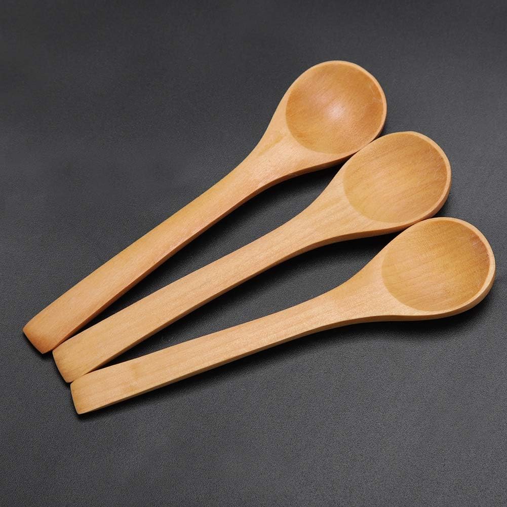 Hztyyier Small Wooden Spoons, Mini Wooden Teaspoons for Ice Cream Tubs E1130 Pieces Small Wooden Spoons, Woode Dessert Spoon Wood Condiments Salt Spoons for Seasoning Oil Sugar Coffee