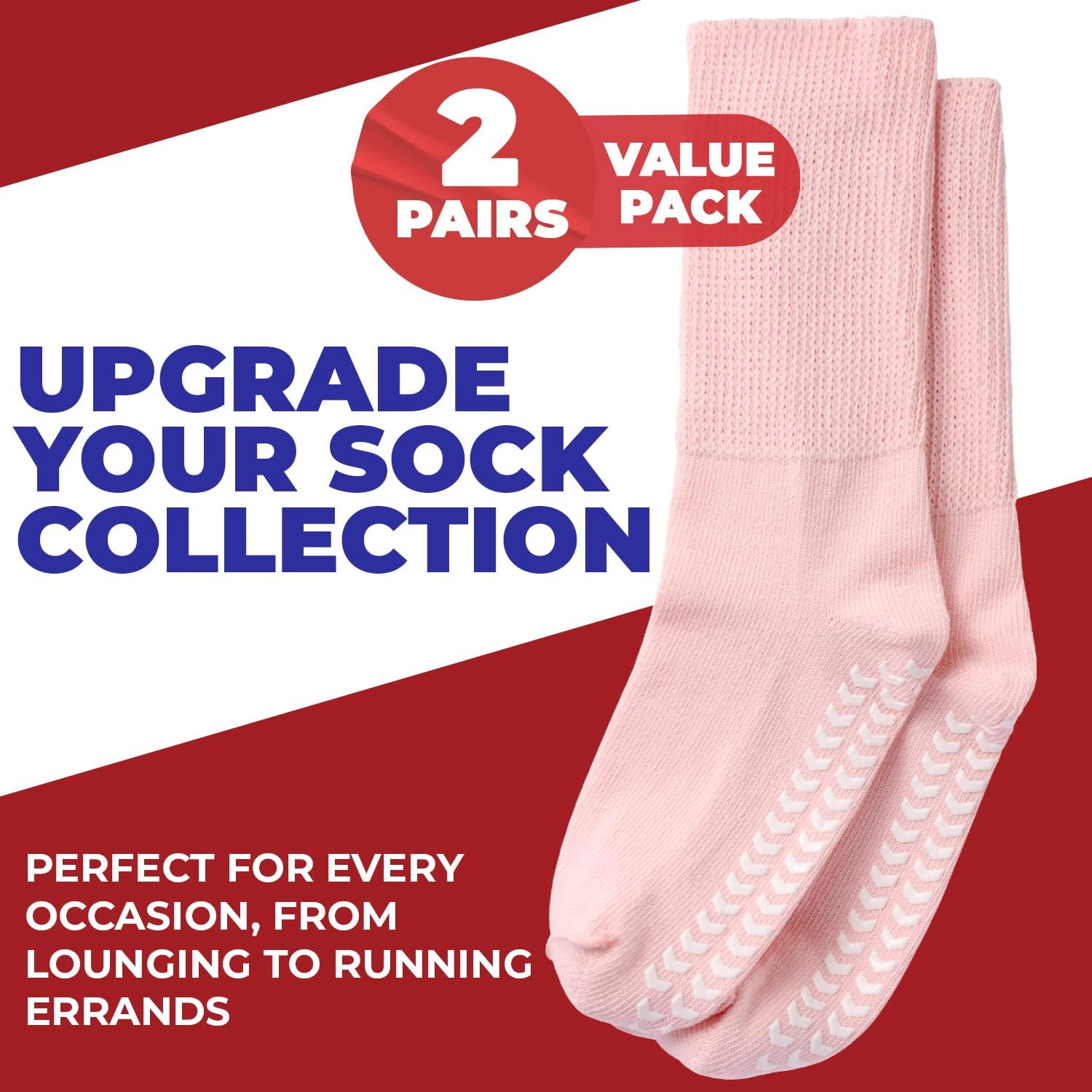 FORTIVO 2 Pairs Extra Wide Socks For Swollen Feet, Non-Slip Hospital and Diabetic Socks for Men and Women - Image 6