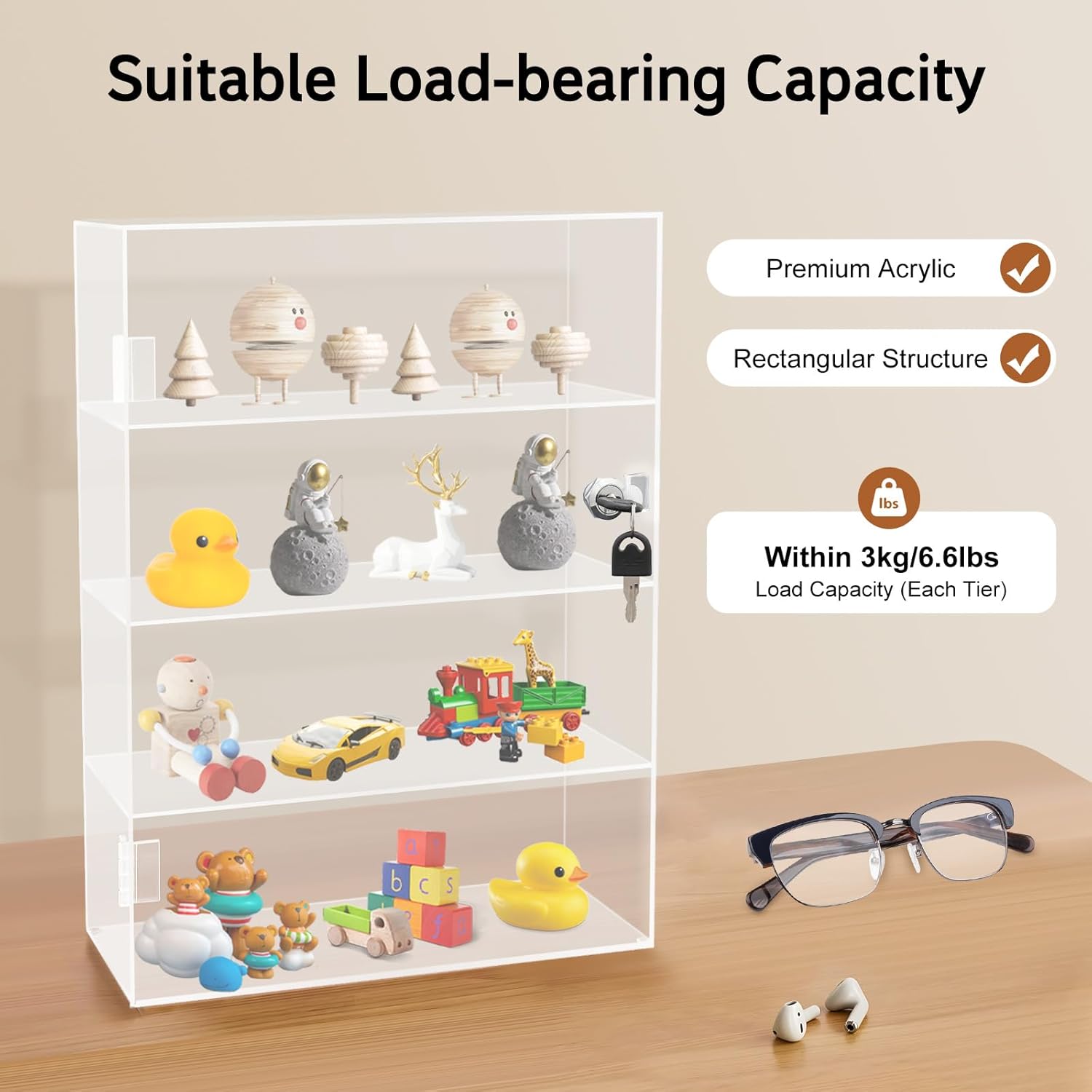4 Tier Lockable Acrylic Display Cabinet Countertop Acrylic Display Case Well Sealed Clear Showcase Display Cabinet with Lock and Keys for Mini Figures, Cosmetics, Collectibles