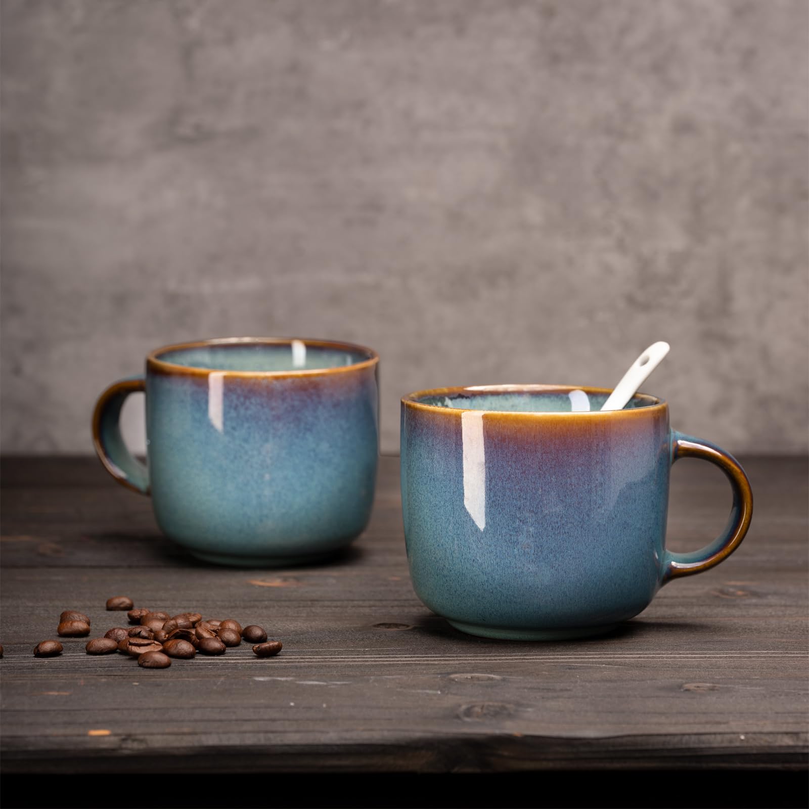 Kaffeebecher 6 Teilig, Keramik Tassen Teetasse für 6 Set, Multifunktional, Spülmaschinen Mikrowellenfest, Coffee Mug, Kaffeetassen 360 ml Blau Kaffee Becher