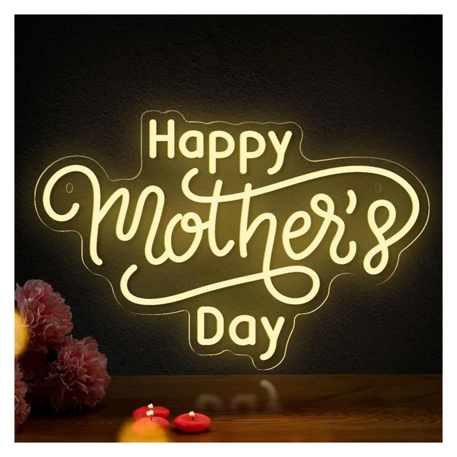 Decoración Lámparas Happy Mother's Day Letrero De Letras Acrílicas Con Luz LED De Neón Para Decoración De Pared De Hogar, Sala De Estar, Fiesta, Vacaciones, 26 Cm × 40 Cm