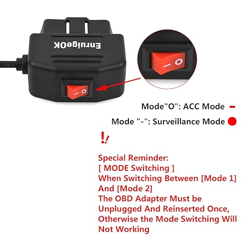 Miniatura 2 de Cable de alimentación OBD2 para cámara de salpicadero 24 horas de vigilanciamodo Acc con botón de interruptor, cable de carga OBDII de 12-26 V a 5 V
