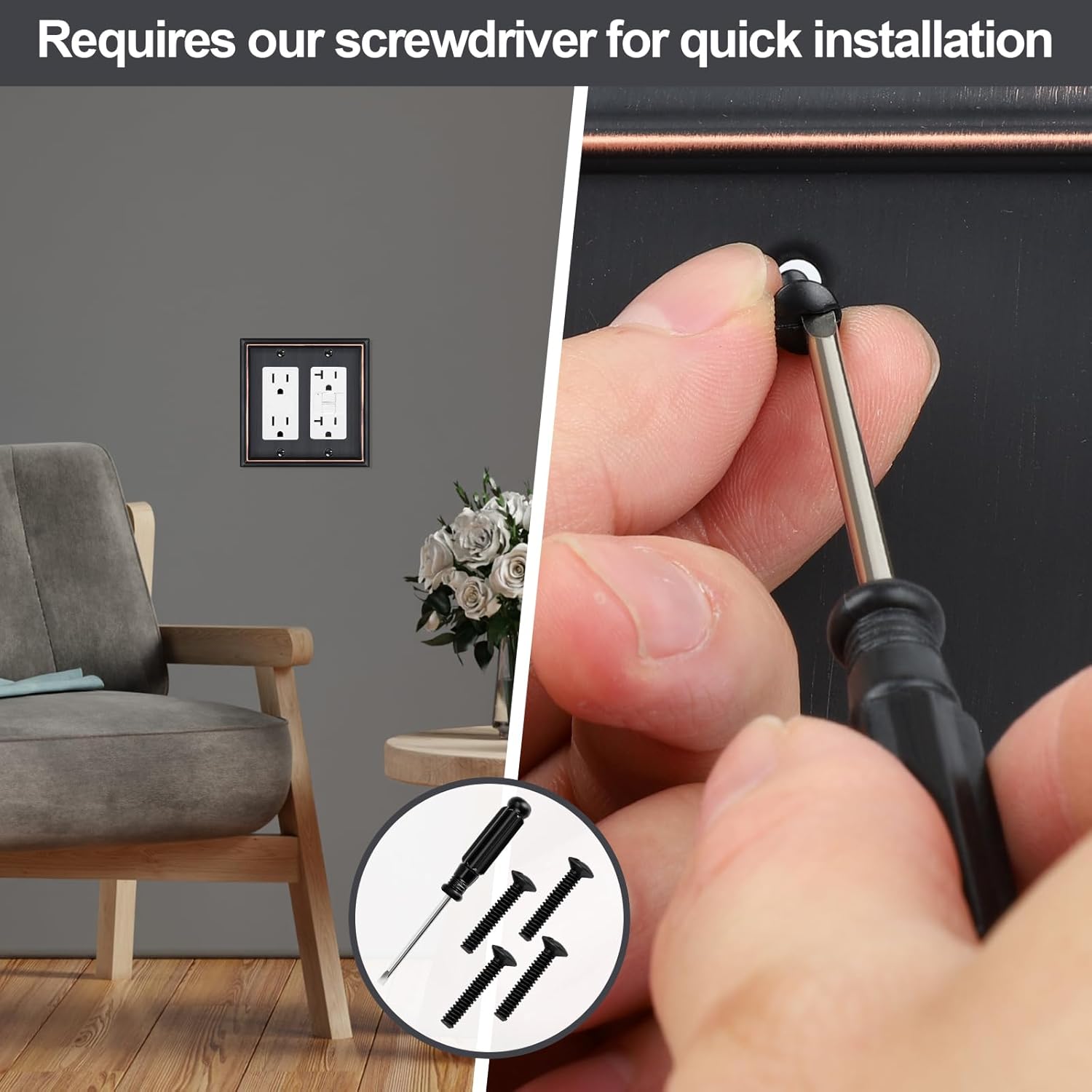 Double Decorator Switch Covers Wall Plate, Oil Rubbed Bronze Decorative Rocker Switch Plates Outlet Covers for Receptacle, GFCI Outlet, Dimmer - Classic Style, 3 Pack