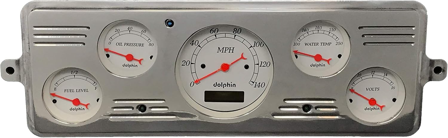 Dolphin Gauges 1939 Chevy Car 5 Gauge Dash Cluster Rear Mount Panel Programmable White
