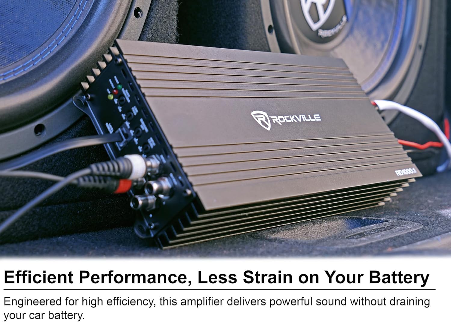 Rockville RD1000.1 4000W Peak / 1000W RMS Mono 1-Ohm Car Amplifier, Class-D, Metal Bass Remote w/Clip Indicator, Low Pass & Subsonic Filters, Compact & High-Efficiency, Ideal for Subwoofers
