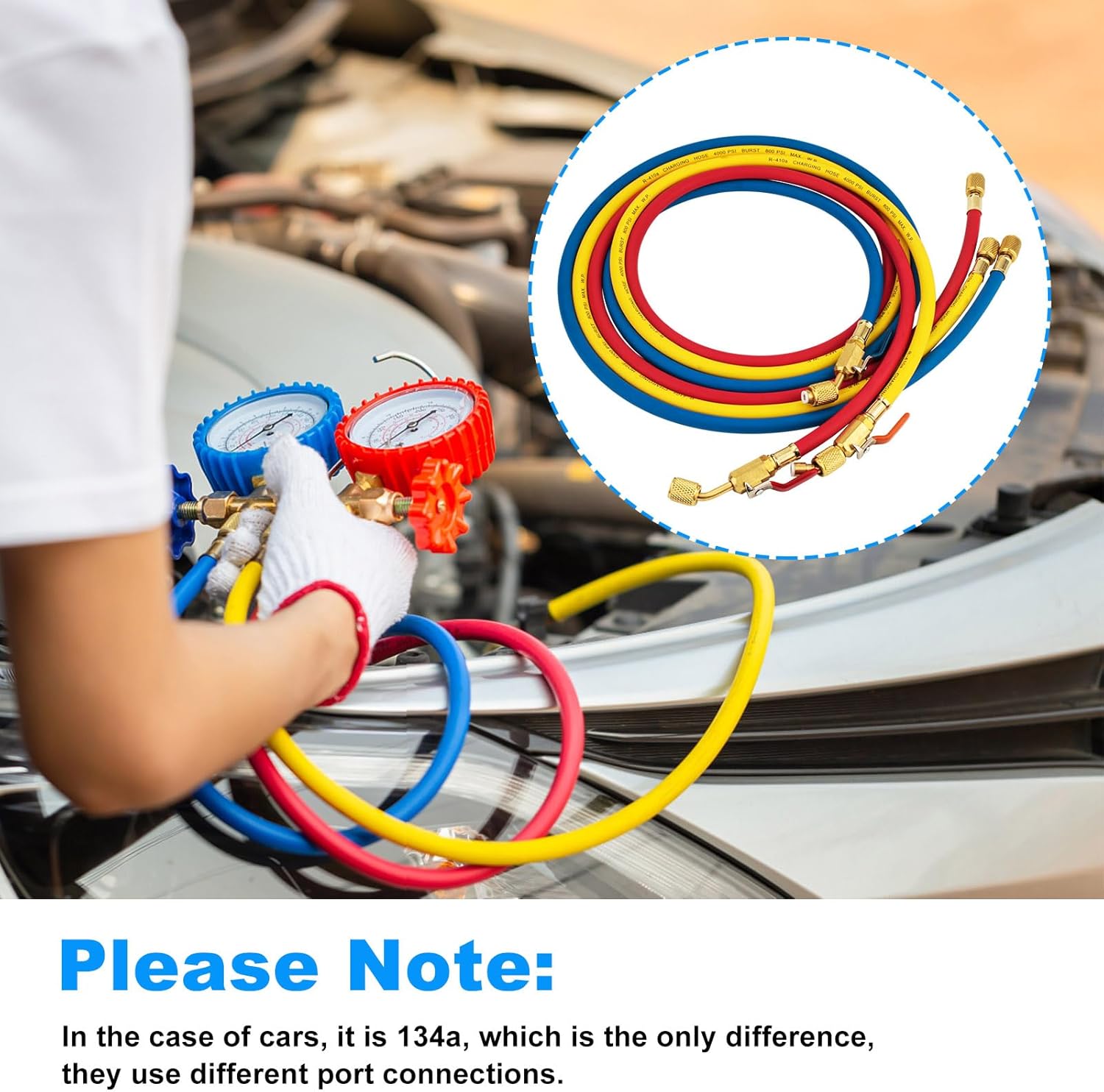 29986 Refrigeration Hoses with Ball Valves Replacement Hvac Hose Low Loss R410A, Plus II 1/4" Charging Hoses, 72in Length - 3 Pack (Blue Yellow Red)