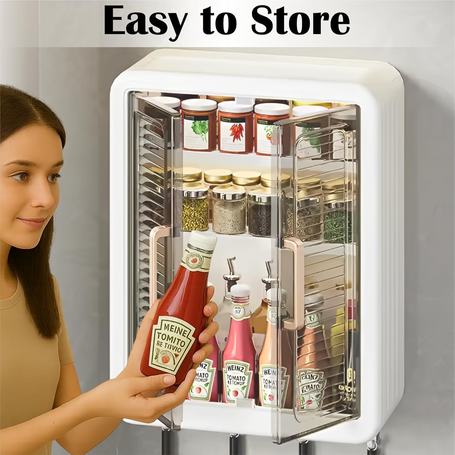 Bathroom Organiser Without Drill Plastic Wall Mounted Storage Cabinet for Kitchen and Bathroom Organizer with Magic Stickers Adjustable Shelves & Door| Organiser for, Essentials, Makeup(1pc) 3