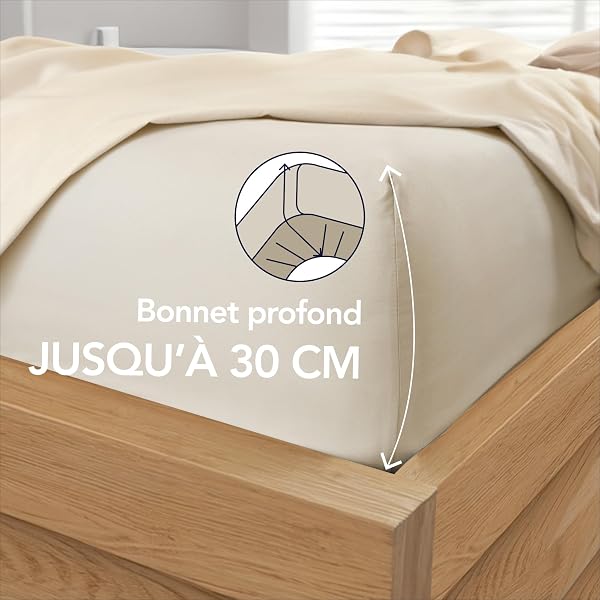 Dreamzie - Drap Housse 160x200 Bonnet 35 cm | Microfibre Ultra Douce - Matelas Épais - Oeko-Tex | Confort, Respirabilité, Entretien Facile - Beige - 2