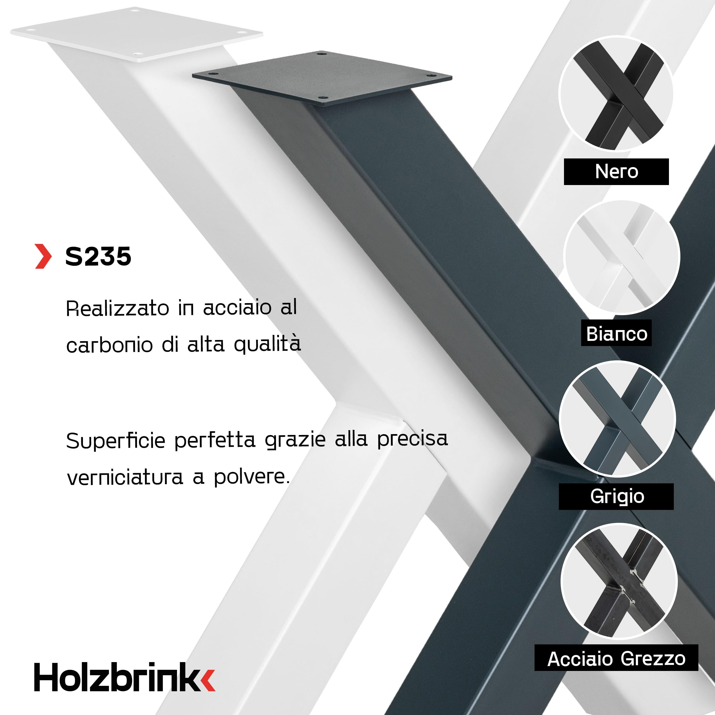 HOLZBRINK Gamba da tavolo in metallo Nero a forma di X | Struttura da tavolo di design per tavolino, tavolo da pranzo, scrivania, panca | 1 pezzo gamba per mobili 30x43 cm