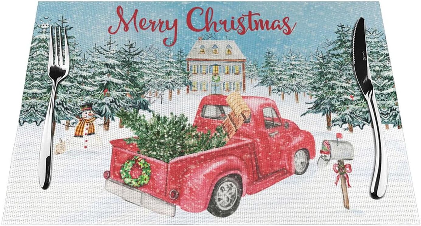 Christmas Placemats Set of 4 Truck Merry Christmas