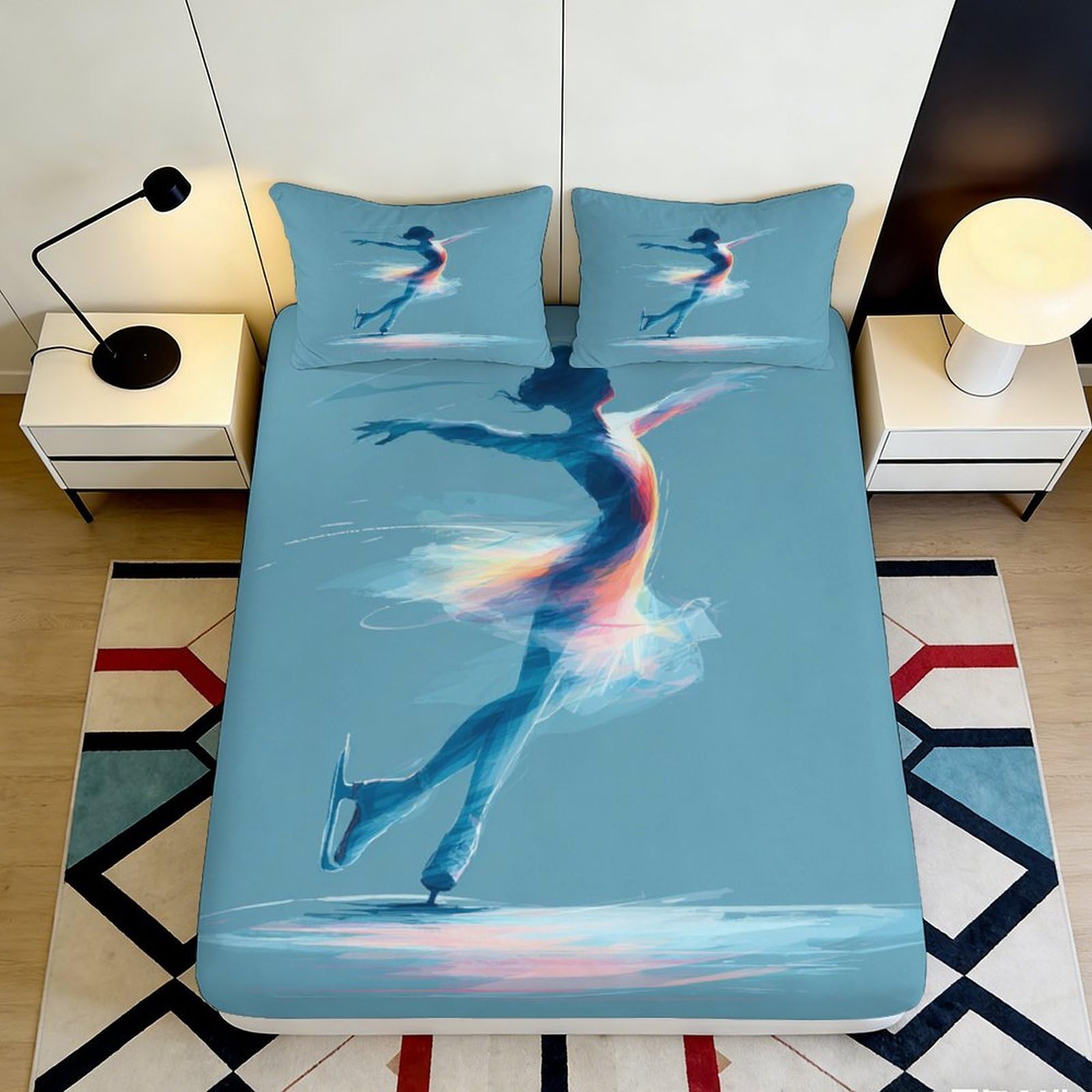 3D Printed Ballet Dancer Pattern Fitted Sheet Microfiber Deep Pocket Bedroom Bedding Ballet Mattress Fitted Cover Non-Slip for Adults Teens 140x200x25cm